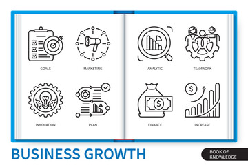 Business growth infographics linear icons collection - obrazy, fototapety, plakaty