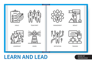 Learn and lead infographics linear icons collection
