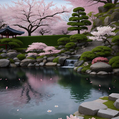 Naklejka premium 日本 庭 Generative AI