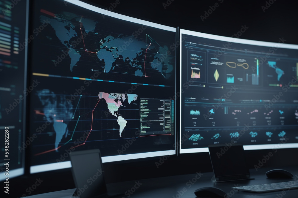 Poster monitor with screen business intelligence and data analysis dashboard