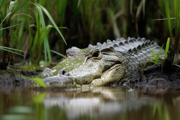 A crocodile in a swam