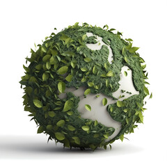 Sustainability and environmental Concept, nature, ecological activism and green economy on the rise, silhouette of a world globe made of green leaves leaving a trail of leaves, generative ai