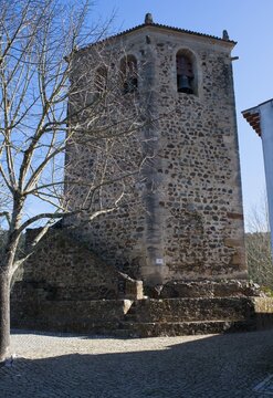 Wonderful landscapes in Portugal. Beautiful scenery of Dornes Templar Tower. It was built by the Knights Templar on the banks of the River Zezere as a watchtower and defensive bastion. Selective focus