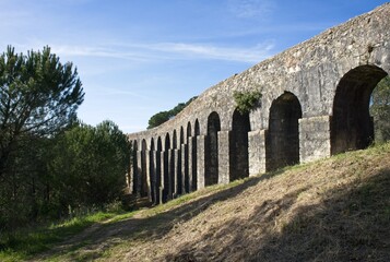 Wonderful landscapes in Portugal. Beautiful scenery of Aqueduct of the Convent of Christ in Tomar....