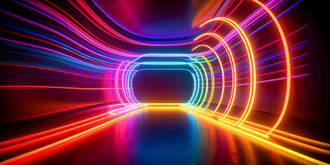 abstract space red blue pink neon background with rounded shapes glows in darkness.