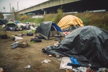 Homeless encampment. Generate Ai - obrazy, fototapety, plakaty