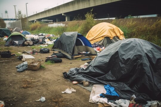 Homeless encampment. Generate Ai