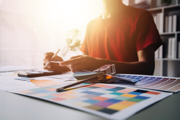 ux Graphic designer creative sketch planning application process development prototype wireframe for web mobile phone . User experience concept.