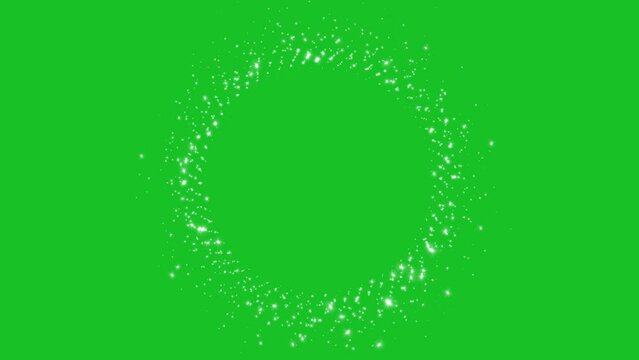 Glitter particles in circle shape on green screen background motion graphic effects.