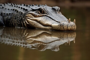 Obraz premium A crocodile's reflection in the wate