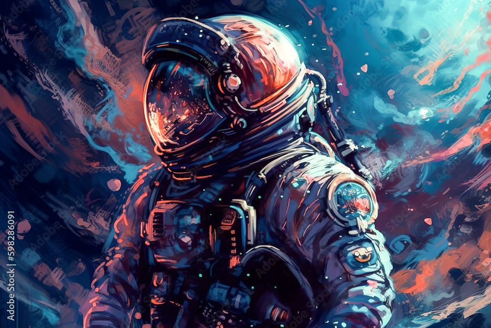 Poster astronaut in outer space. cosmic background. science fiction. generative ai