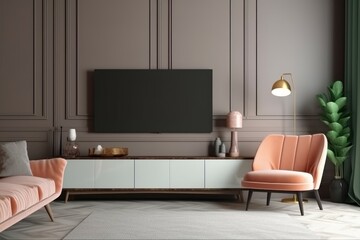 Modern tv cabinet armchair furniture. Generate Ai