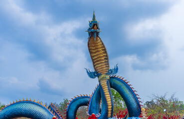Naga named Grandfather Srimukda at Wat Phu Manorom Mukdahan Province.