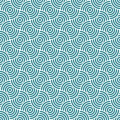 Overlapping seamless pattern. Modern stylish texture. Repeating geometric tiles. Concentric blue circles background.	
