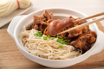 Taiwanese traditional food pork knuckle with vermicelli.