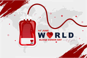 World blood donor day June 14th, greeting card or poster design, flat vector illustration