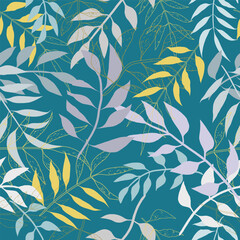 Elegant seamless pattern of branches with leaves.