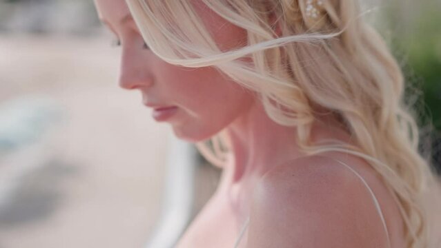 Portrait of a beautiful bride in a white dress