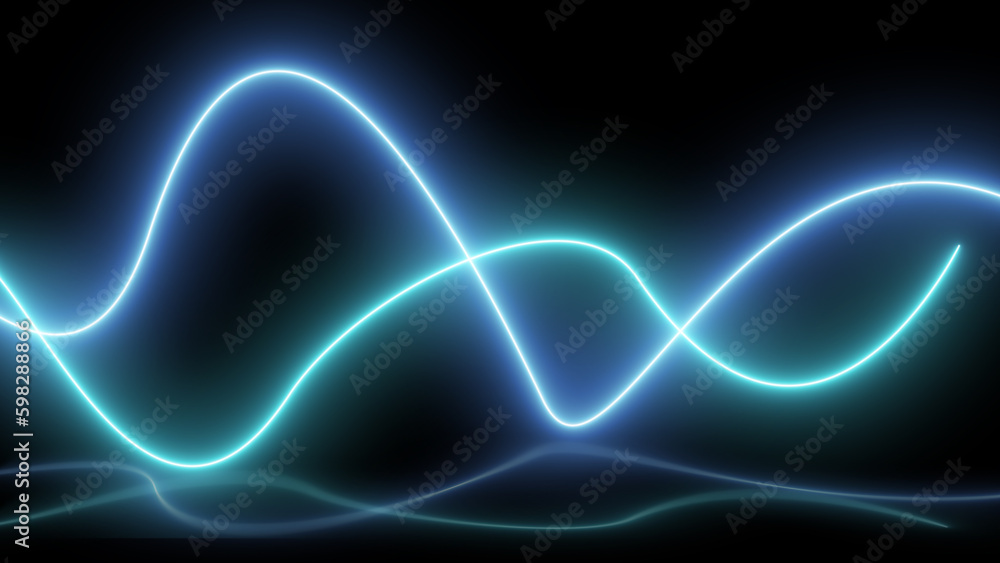 Poster 3d rendering, abstract background of colorful neon wavy line glowing in the dark. modern simple wall