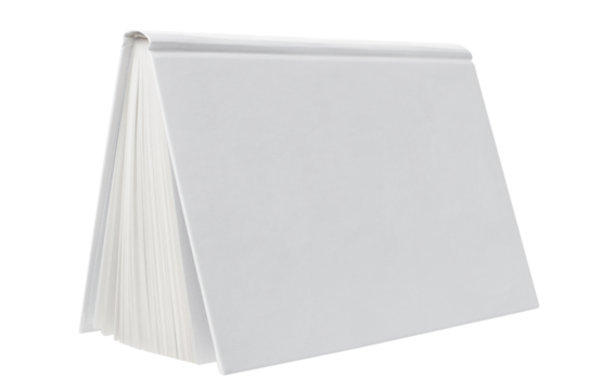Inverted blank white hard cover book, cut out