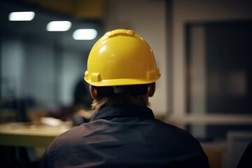 Worker with yellow helmet hat. Generate Ai