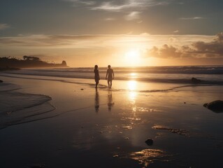 Fototapeta premium A Couple Enjoying a Sunset on a Beach