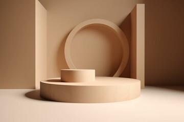 Fototapeta na wymiar Minimal 3D render with empty podium for product presentation on modern beige background. Generative AI