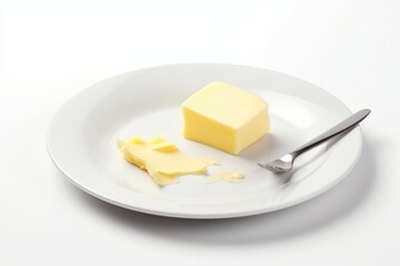 Plate piece butter with fork. Generate AI