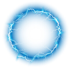 Blue Ball lightning on a transparent background. Abstract electric lightning strike. Light flash, thunder, spark. PNG. - obrazy, fototapety, plakaty