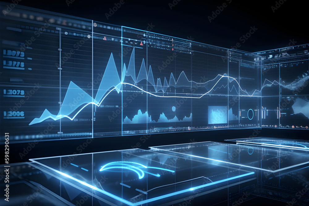 Poster work on the process and strategy on virtual screen. business concept. generative ai