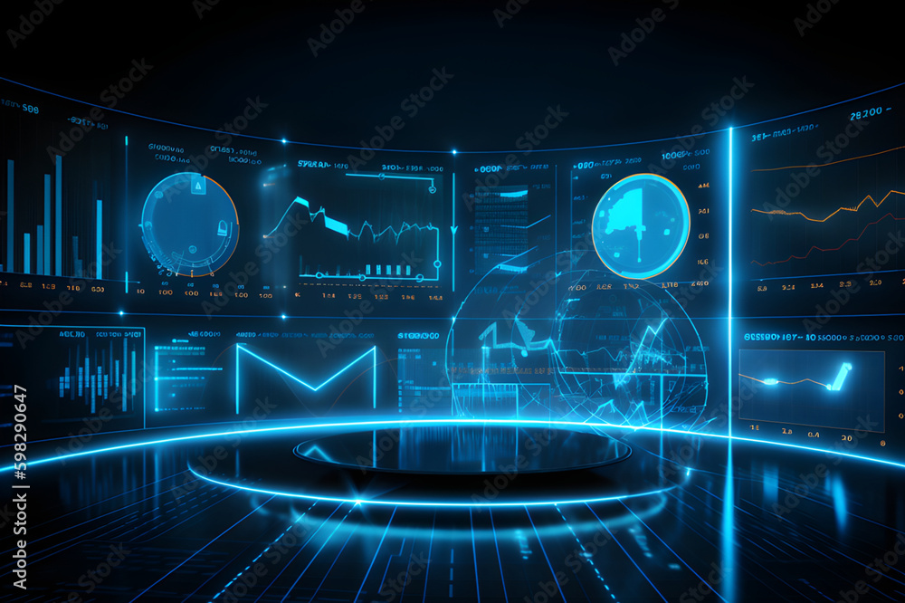 Poster work on the process and strategy on virtual screen. Business concept. Generative AI