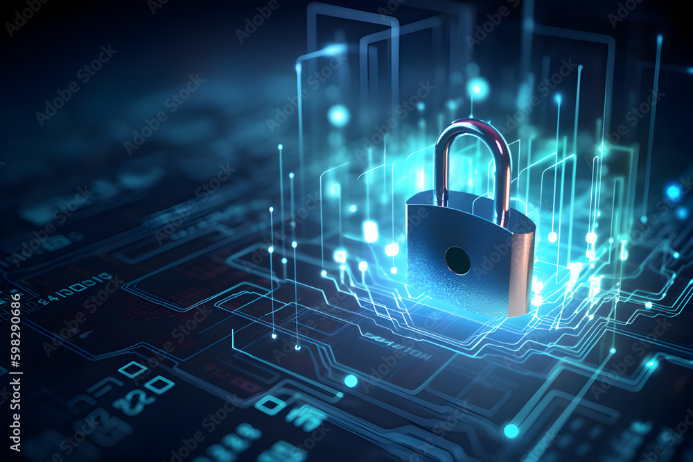 Poster cybersecurity and privacy concept of data protection. generation ai