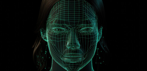 3d mesh facial head pattern vector file, in the style of techno-futuristic, face detection, generative AI