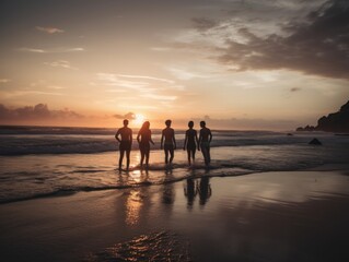 Fototapeta na wymiar A Group of Friends Enjoying a Beach Sunset
