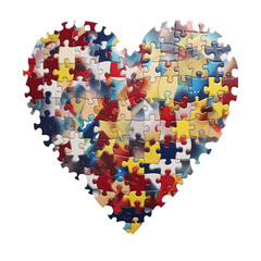 A Heart Shape Made Of Puzzle Pieces On Isolated Tansparent Background Png. Generative AI