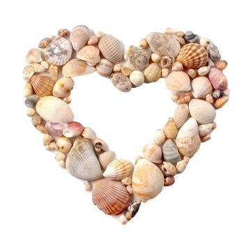 A Heart Shape Made Of Seashells On Isolated Tansparent Background Png. Generative AI