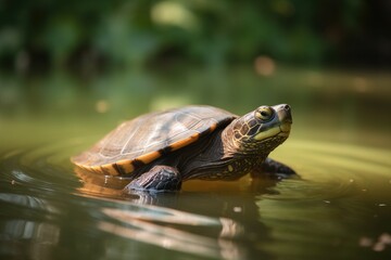 Fototapeta premium A turtle swimming in a pon