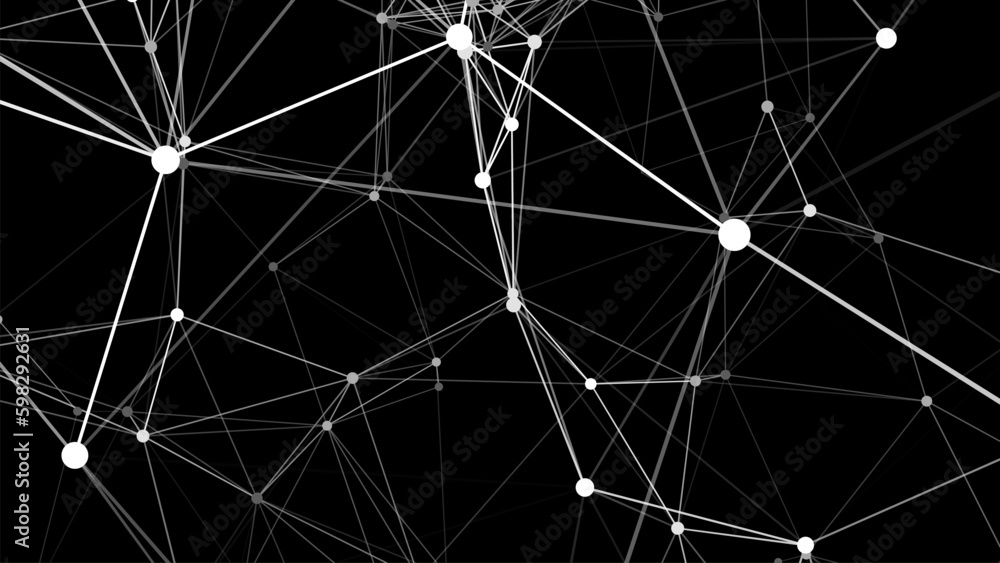 Poster Digital plexus of glowing lines and dots. Abstract background. 3D rendering. Network or connection. Vector.