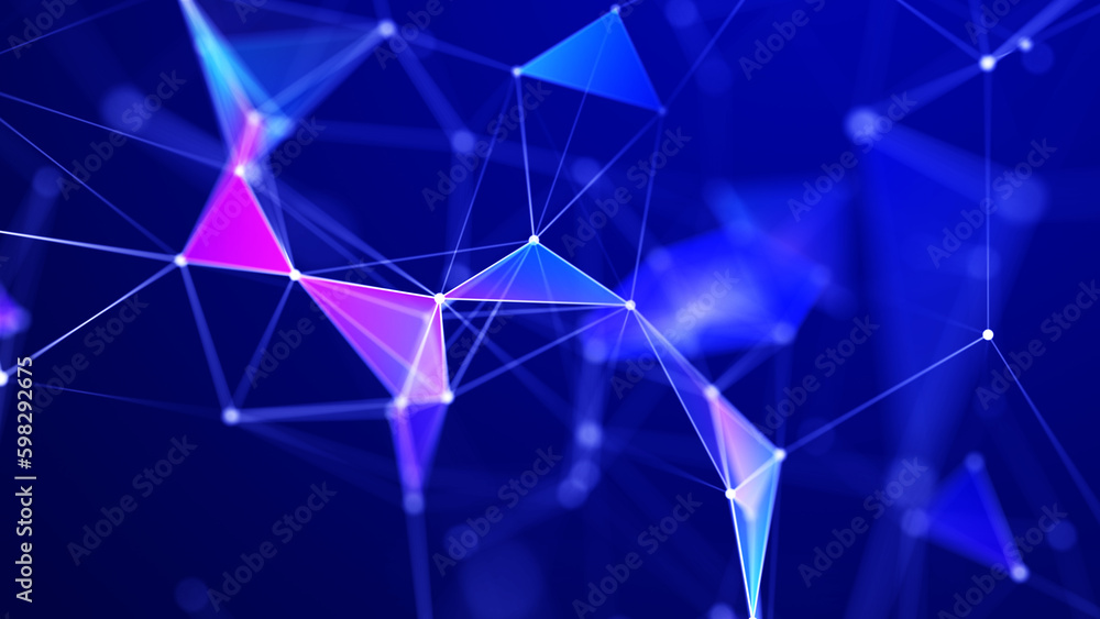 Fototapete Digital plexus of glowing lines and dots and triangles. Abstract background. 3D rendering. Network or connection. 3d rendering.