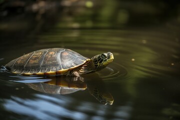 Fototapeta premium A turtle swimming in a pon