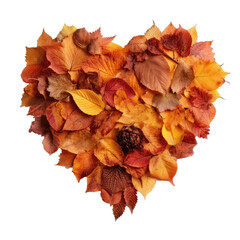 A Heart Shape Made Of Autumn Foliage On Isolated Tansparent Background Png. Generative AI