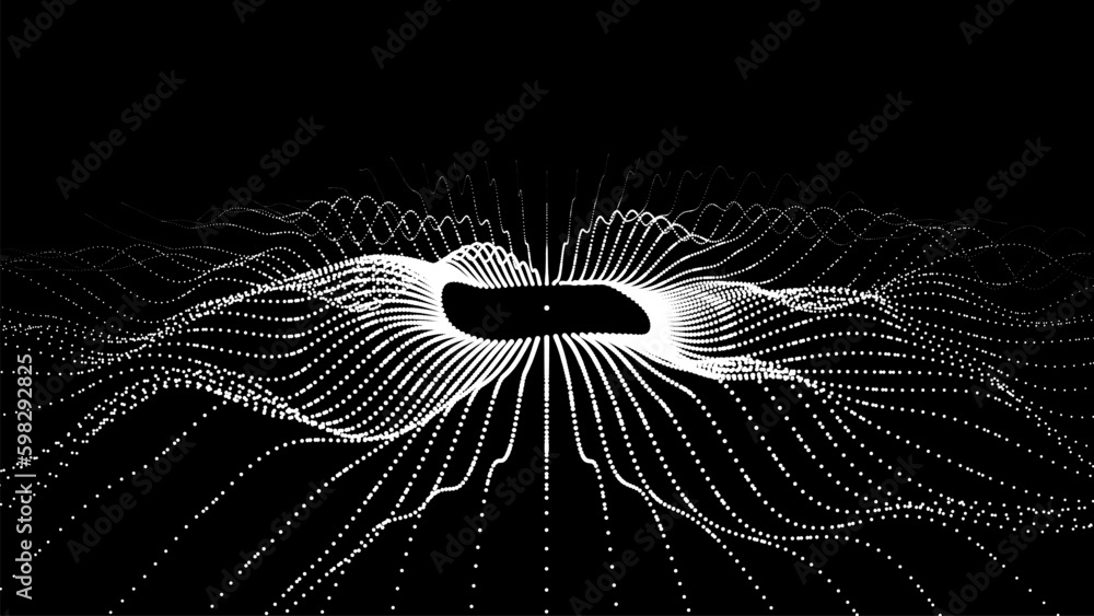 Poster abstract gradient dynamic wave of glowing particles. network of neon dots. big data. digital backgro