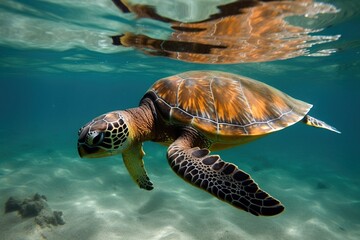 Obraz premium A turtle swimming underwate