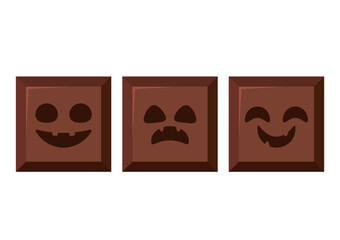Cute Halloween pumpkin face on Chocolate bar, Vector, Illustration. Halloween dessert. Chocolate bar vector.