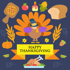 Thanksgiving turkey flat design illustration