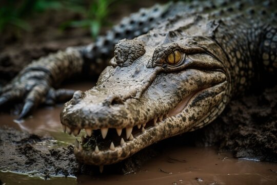 Alligator with a muddy snou