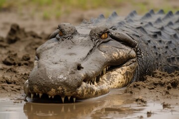 Obraz premium Alligator with a muddy snou