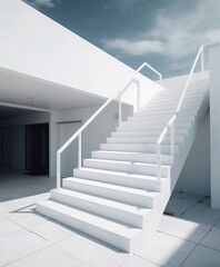 Section of Outdoor White Spacious Stairs on Clean White Background. Generative ai