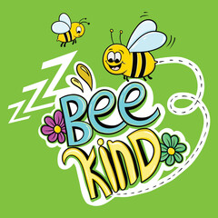 Bee Kind Lettering Illustration Quote,Cute Little Bee