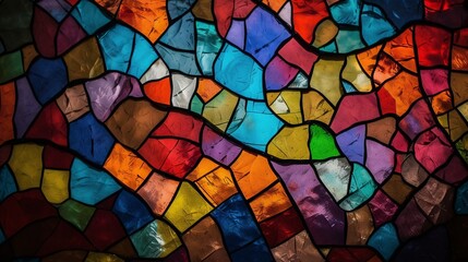 Vibrant mosaic tiles, evoking stained glass artwork in abstract background. generative ai